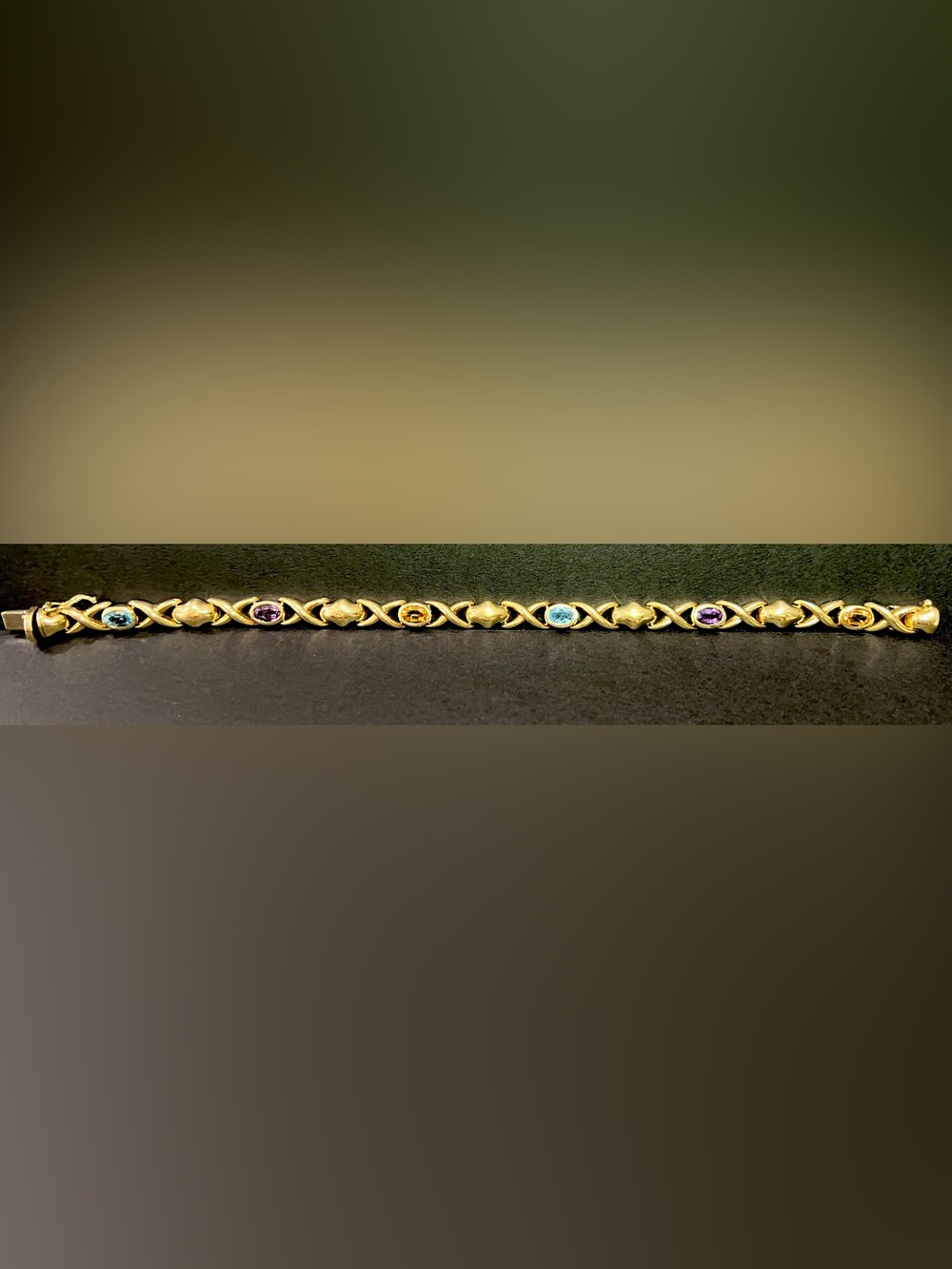 18K Gold Vintage “XO” Infinity bracelet, Italy, 8in, 15g, Bevel set gemstones - Picture 7 of 11